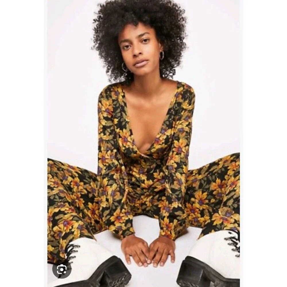 Free People Love Letter Two Piece Floral Pant Suit Set 2 Flirty Fairy Grunge